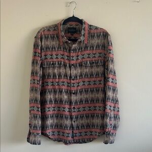 SIZE M | Lucky Brand Men's Geometric Button-Down Shirt - Black, Red, and Gray
